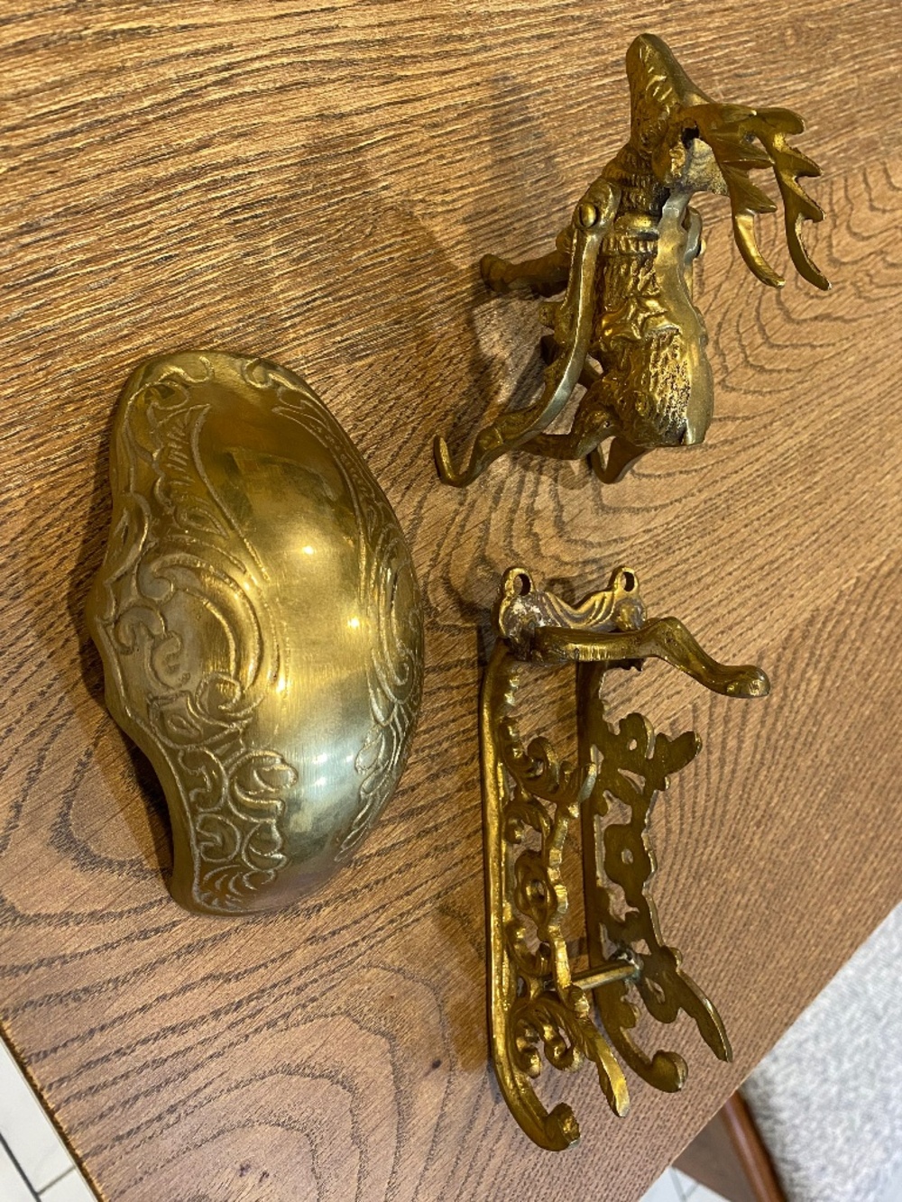 Vintage Solid Brass, handmade, reindeer and sleigh